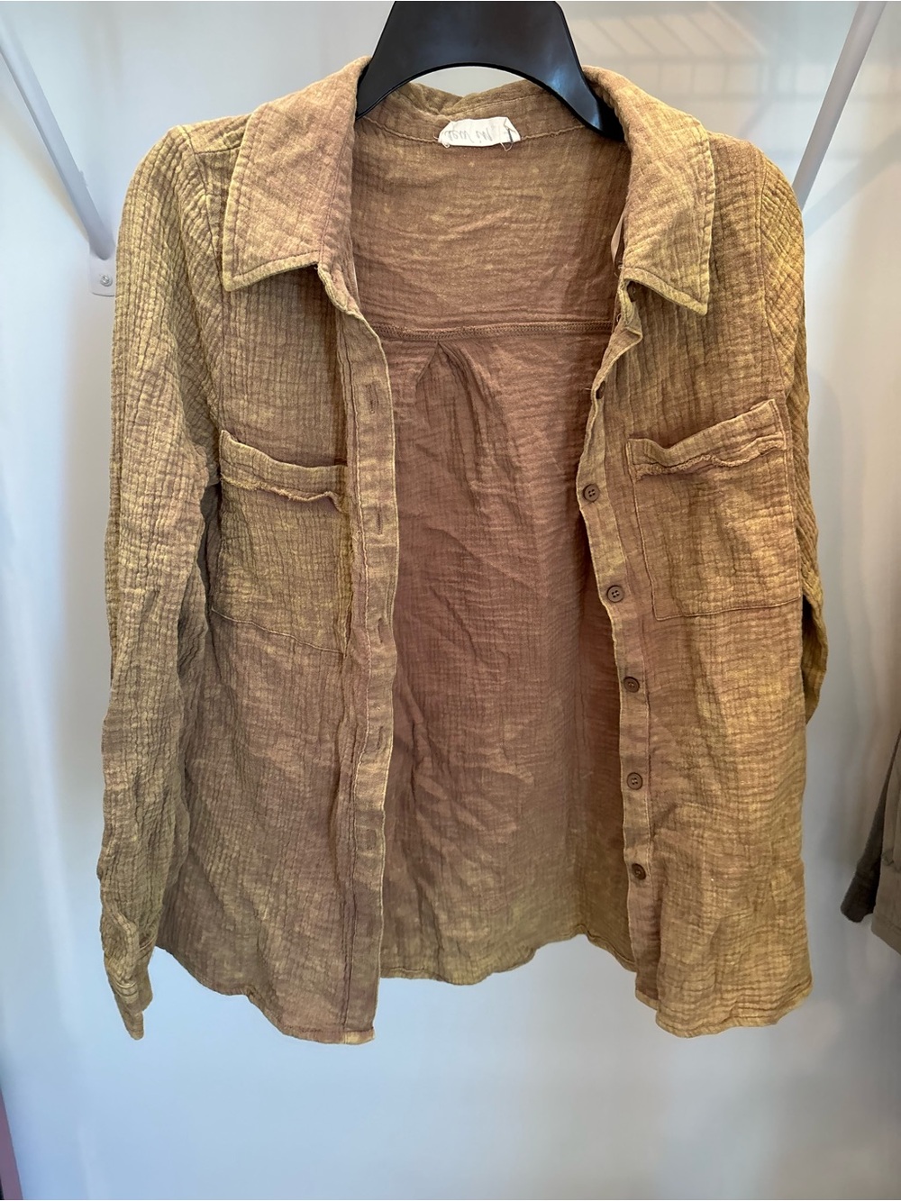Lightweight Crinkled Button-Up Shirt in Mustard